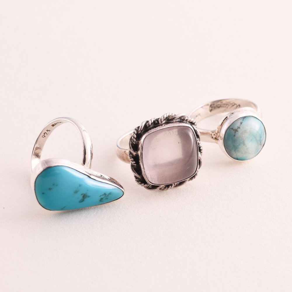 3 sterling silver rings - (A58)